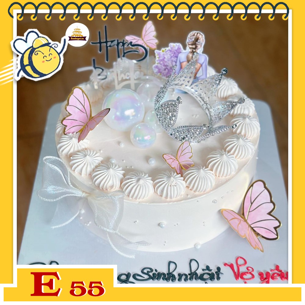 Bánh kem E55 giấc mơ bướm hồng cùng nhiều phụ kiện bánh bèo dễ thương