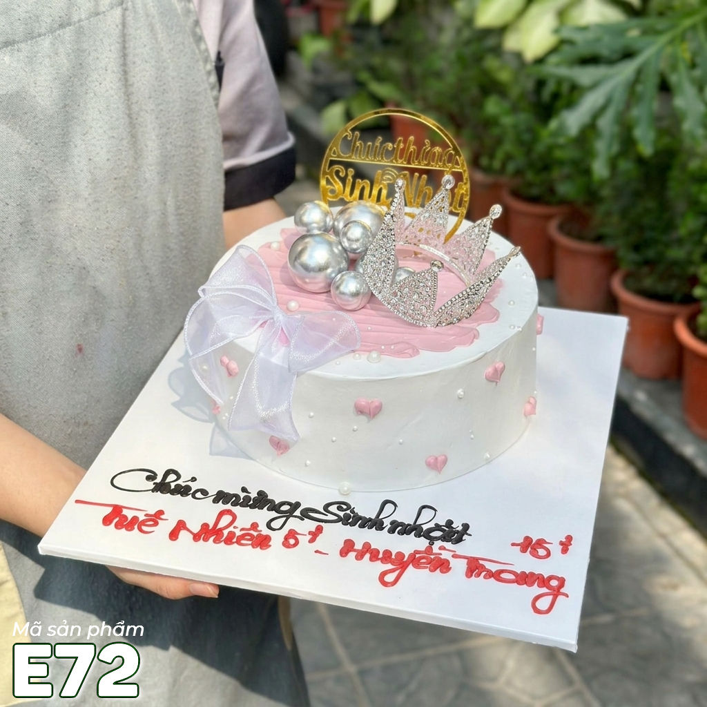 Bánh kem E72 phong cách Hàn Quốc đơn giản cho nữ màu hồng trắng