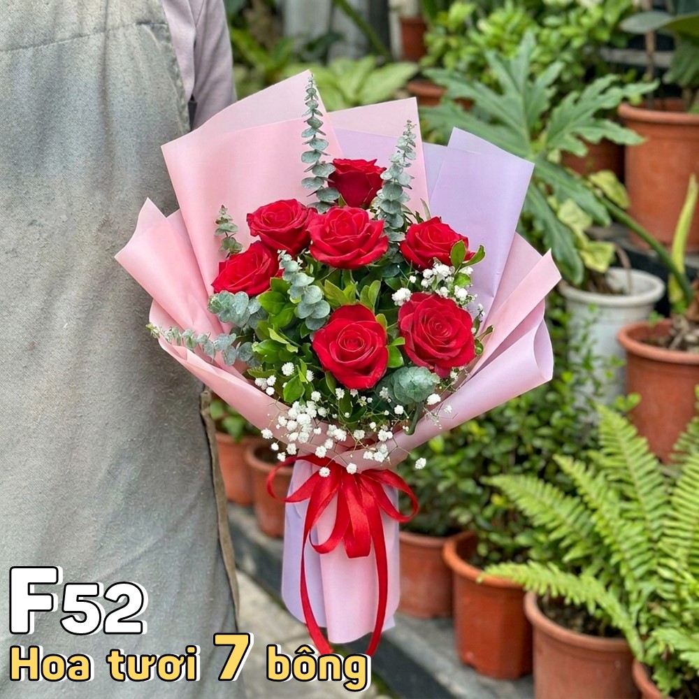 Bó hoa tươi F52 7 bông hồng đỏ