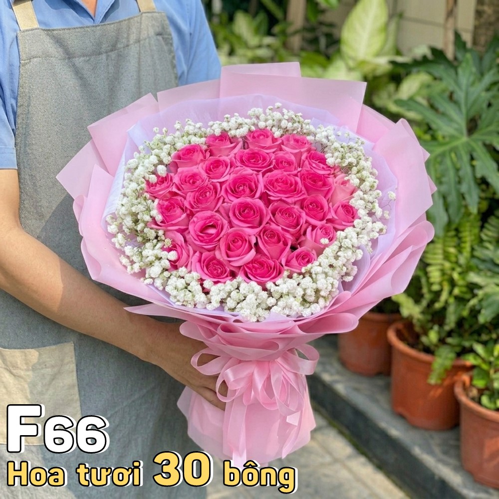 Bó hoa tươi F66 30 bông hồng cánh sen đậm