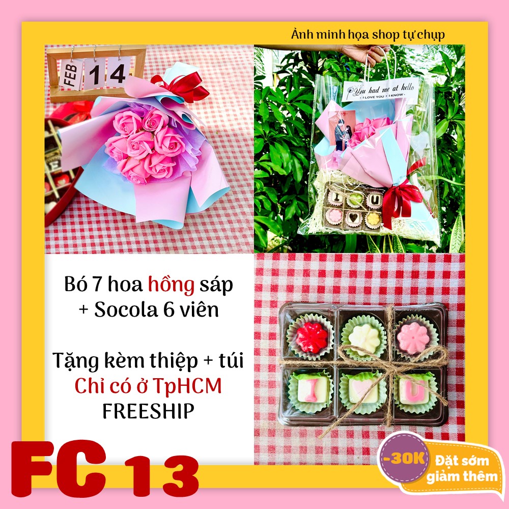 Set combo socola và hoa hồng sáp FC13 valentine