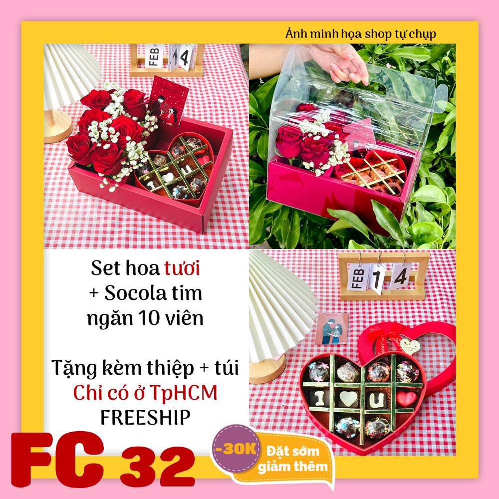 Set socola và hoa tươi FC32 valentine trái tim