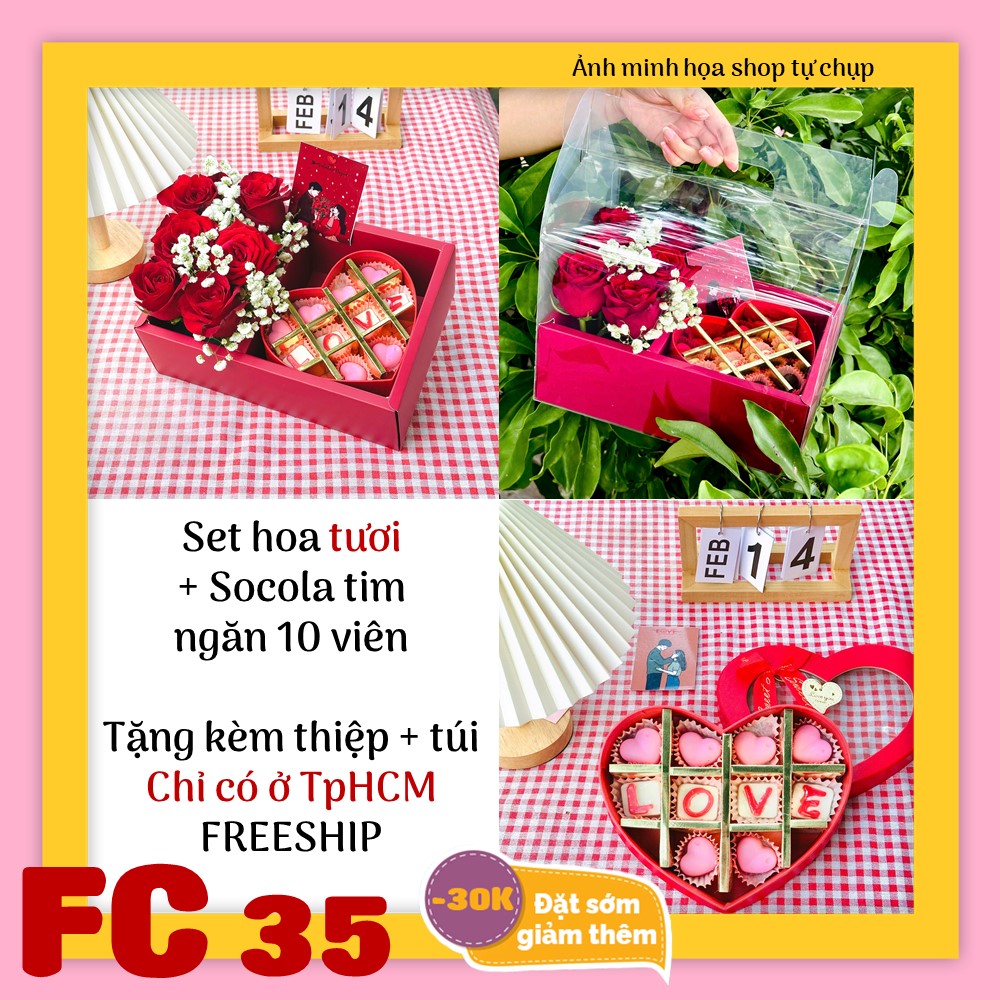Set socola và hoa tươi FC35 valentine trái tim