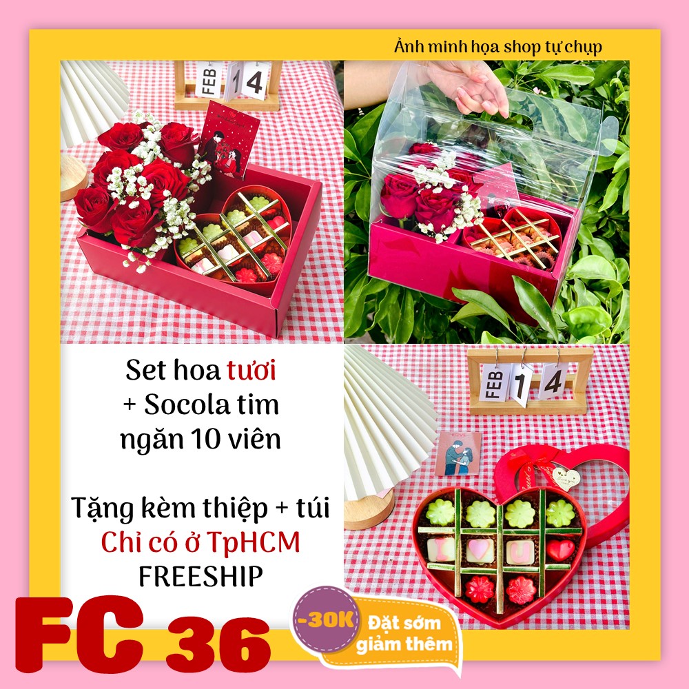 Set socola và hoa tươi FC36 valentine trái tim