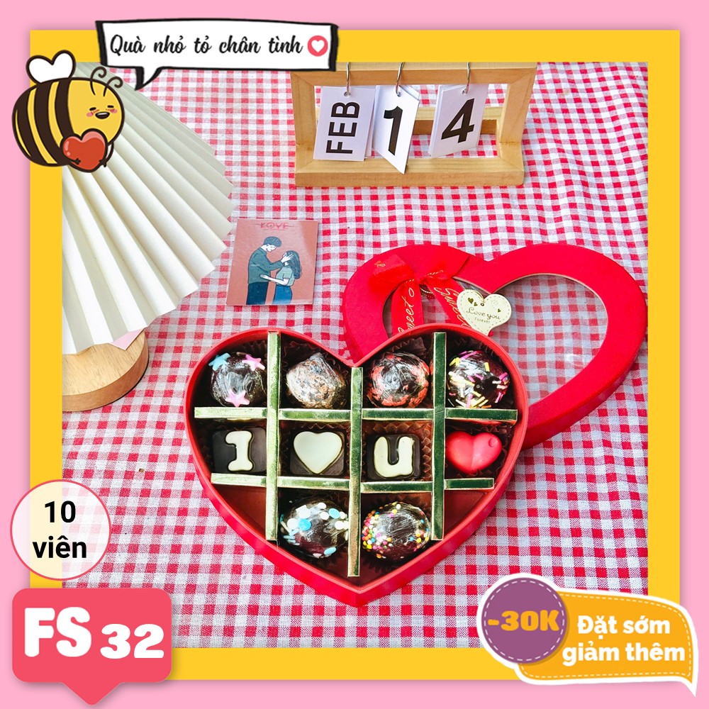 Hộp Socola Valentine trái tim 10 viên có ngăn FS32 truffle
