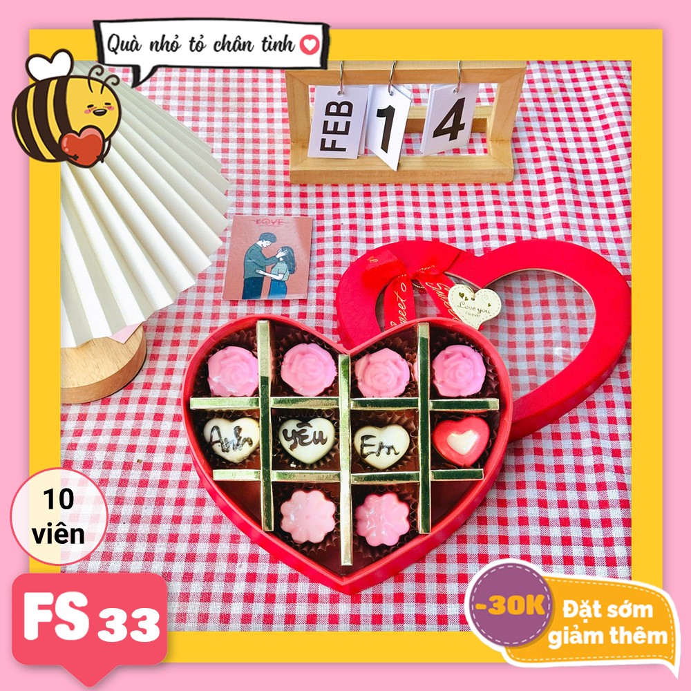 Hộp Socola Valentine trái tim 10 viên có ngăn FS33