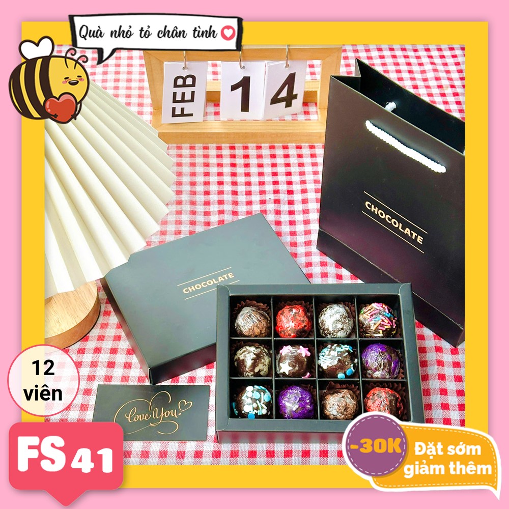 Hộp socola valentine vuông FS41 12 viên truffle (Chỉ ship TpHCM)