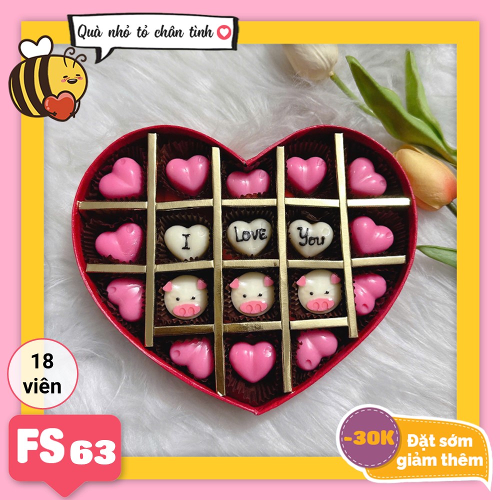 Hộp Socola Valentine trái tim 18 viên có ngăn FS63