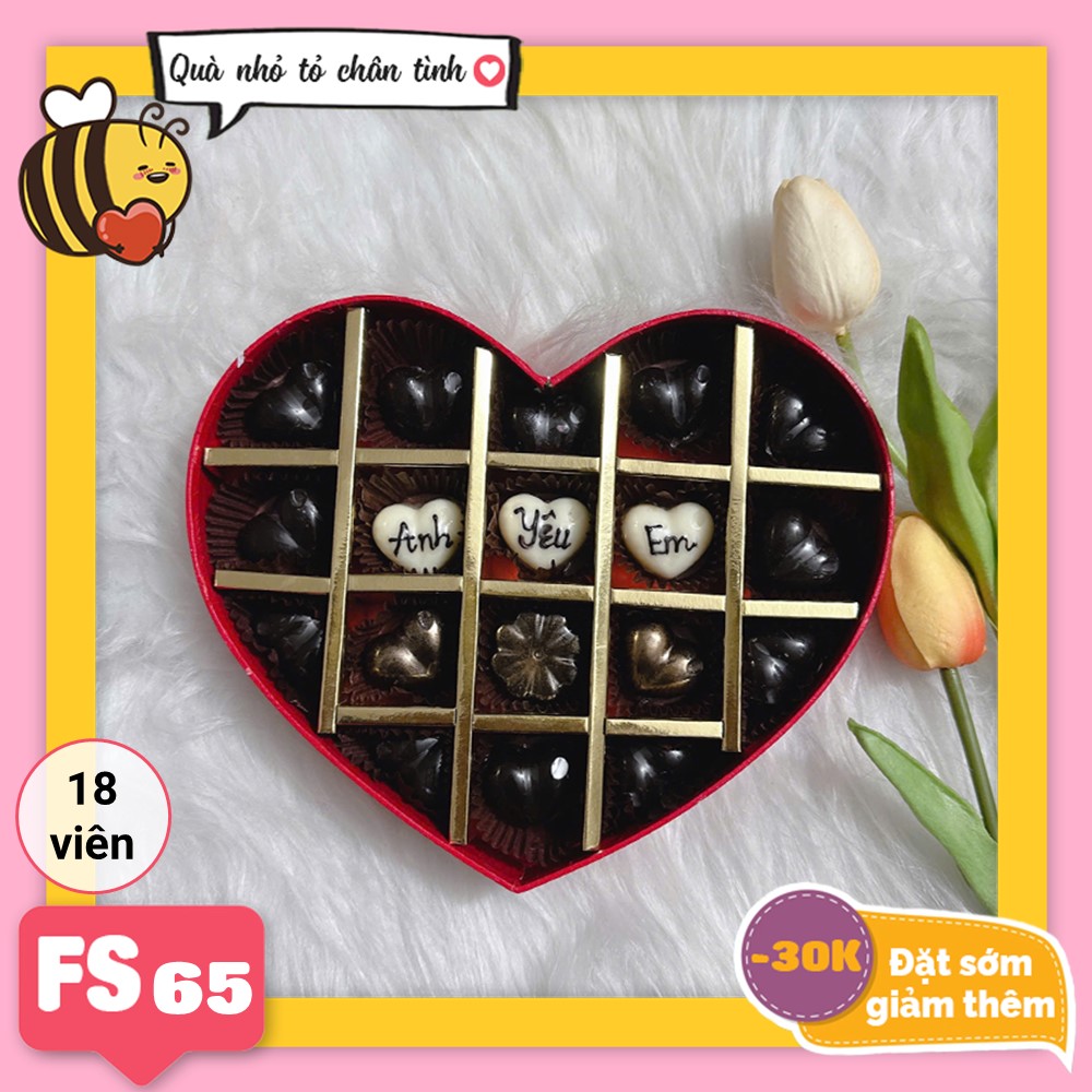 Hộp Socola Valentine trái tim 18 viên có ngăn FS65