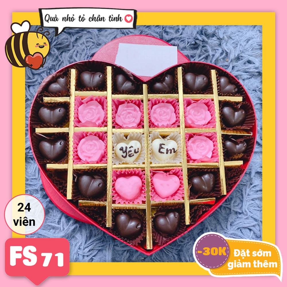 Hộp Socola Valentine trái tim 24 viên có ngăn FS71
