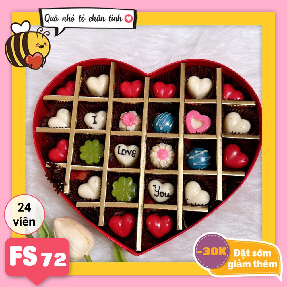 Hộp Socola Valentine trái tim 24 viên có ngăn FS72