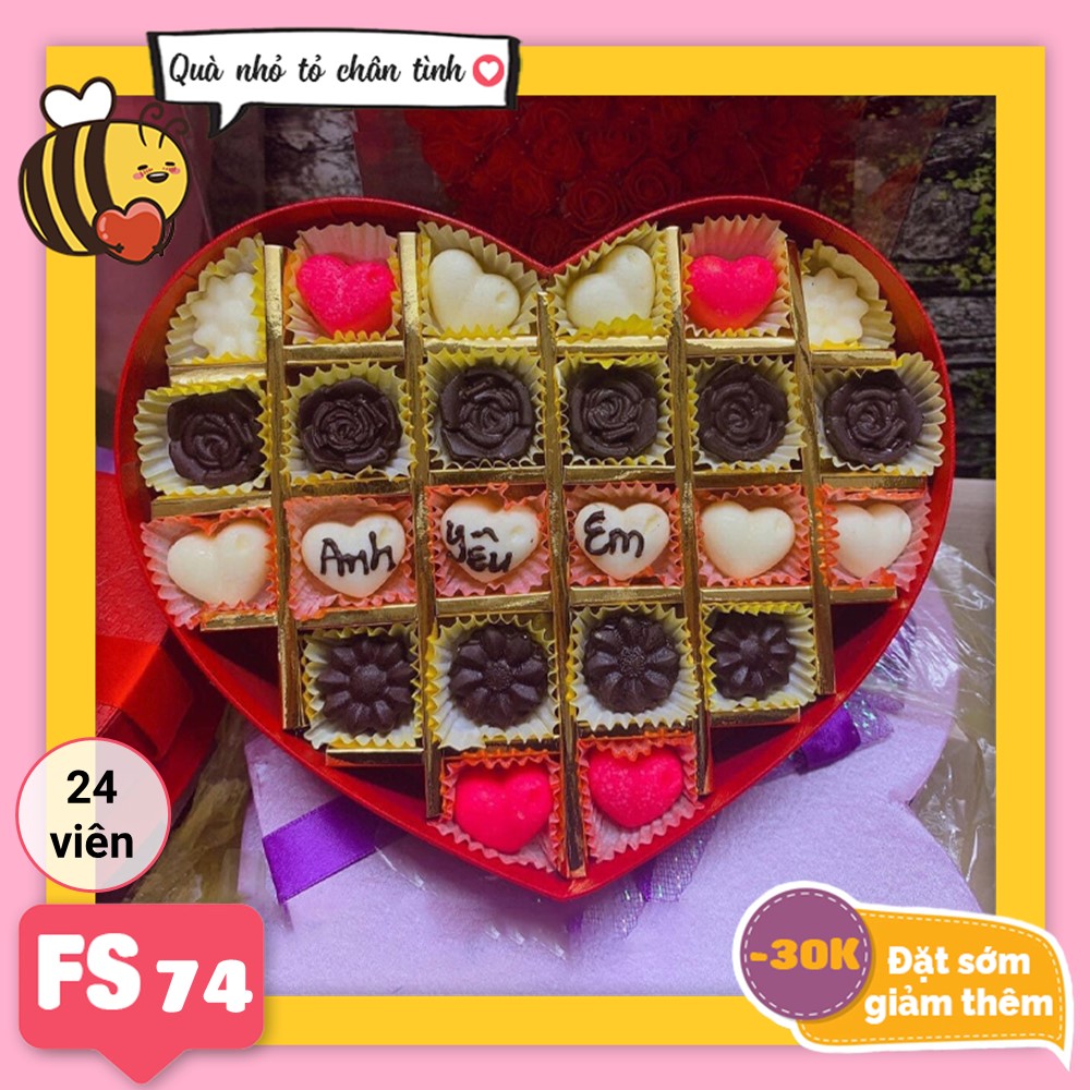 Hộp Socola Valentine trái tim 24 viên có ngăn FS74