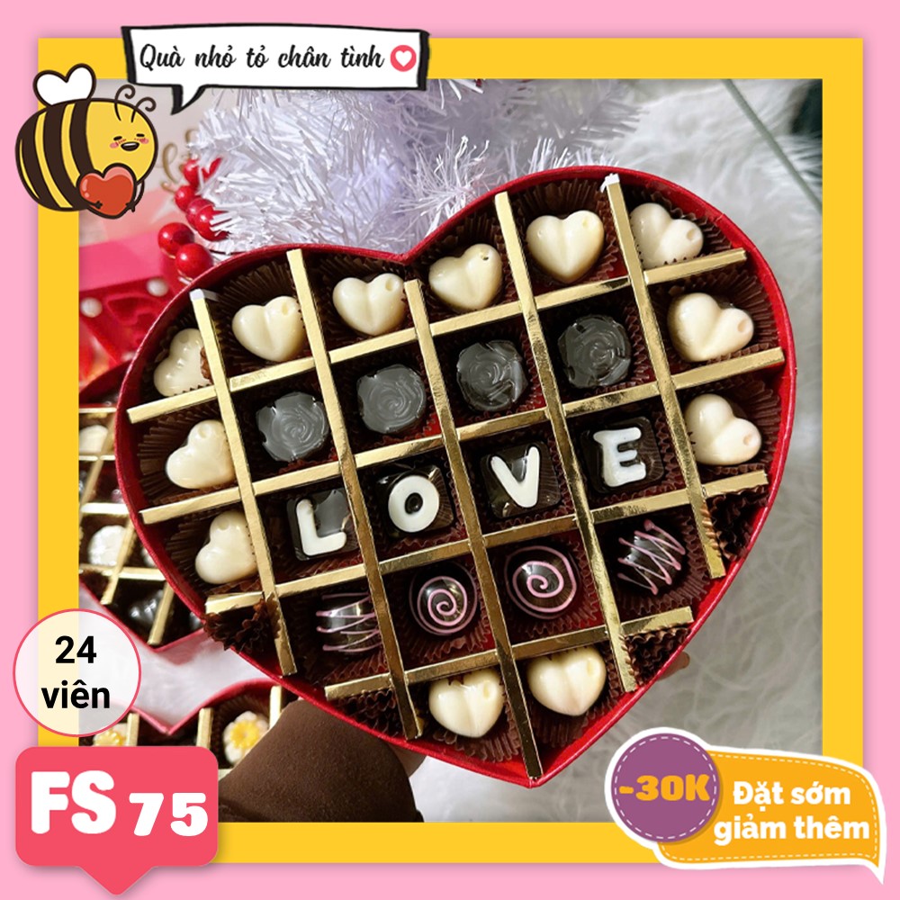 Hộp Socola Valentine trái tim 24 viên có ngăn FS75