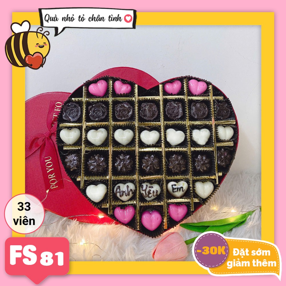 Hộp Socola Valentine trái tim 33 viên có ngăn FS81