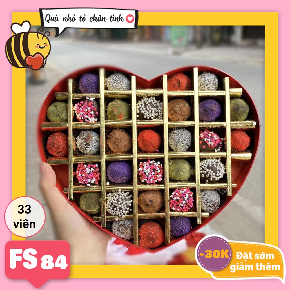 Hộp Socola Valentine trái tim 33 viên có ngăn FS84 truffle