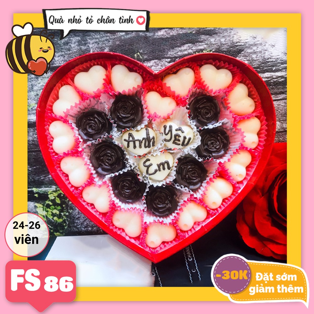 Hộp Socola Valentine trái tim 24-26 viên không ngăn FS86