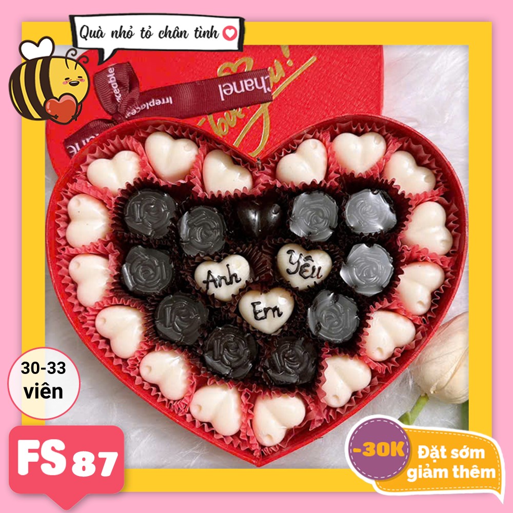 Hộp Socola Valentine trái tim 30-33 viên không ngăn FS87