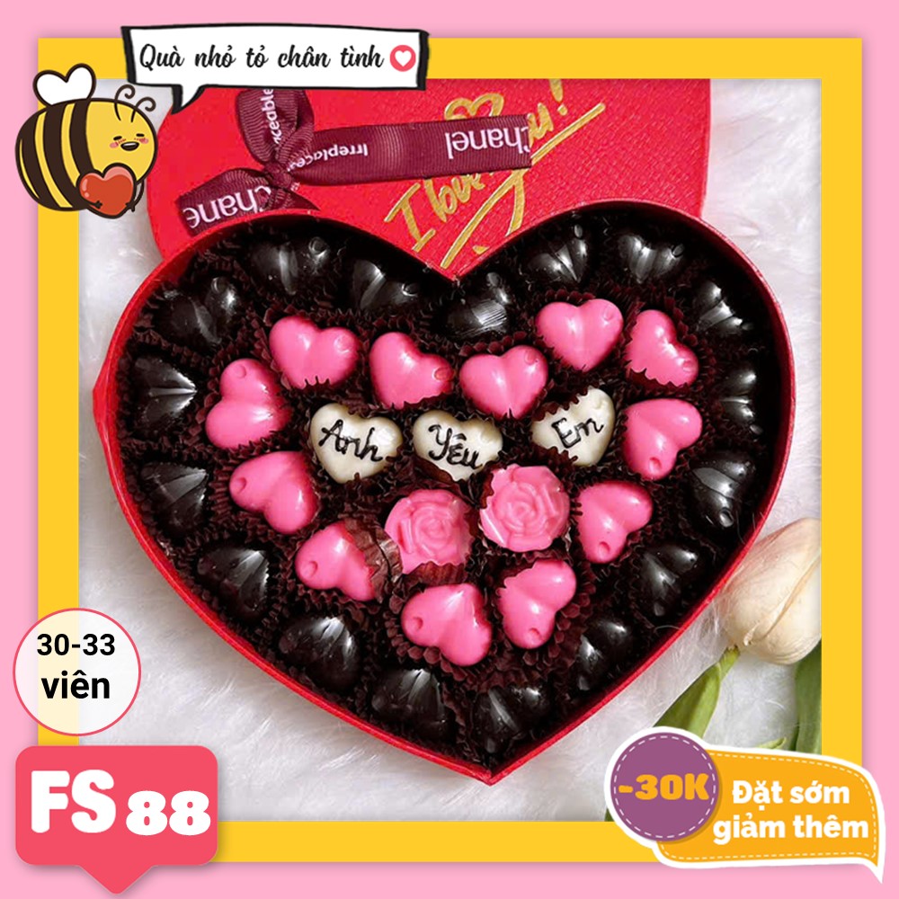 Hộp Socola Valentine trái tim 30-33 viên không ngăn FS88