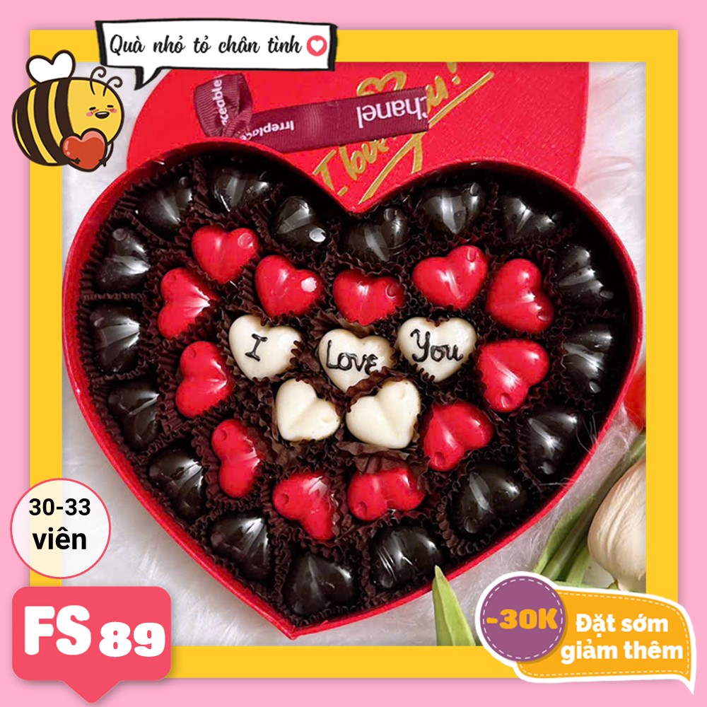 Hộp Socola Valentine trái tim 30-33 viên không ngăn FS89