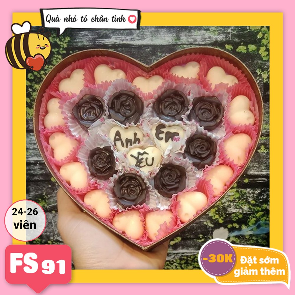 Hộp Socola Valentine trái tim 24-26 viên không ngăn FS91