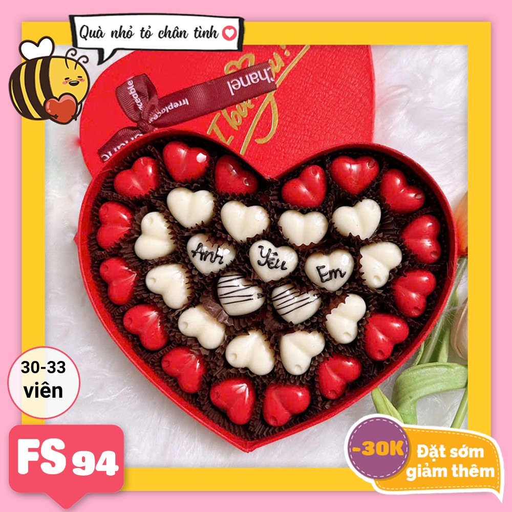 Hộp Socola Valentine trái tim 30-33 viên không ngăn FS94