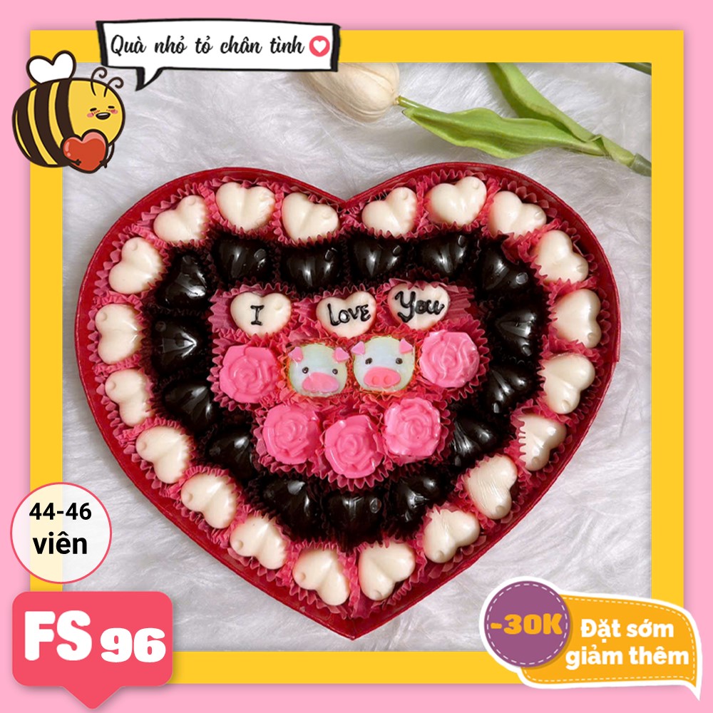 Hộp Socola Valentine trái tim 44-46 viên không ngăn FS96