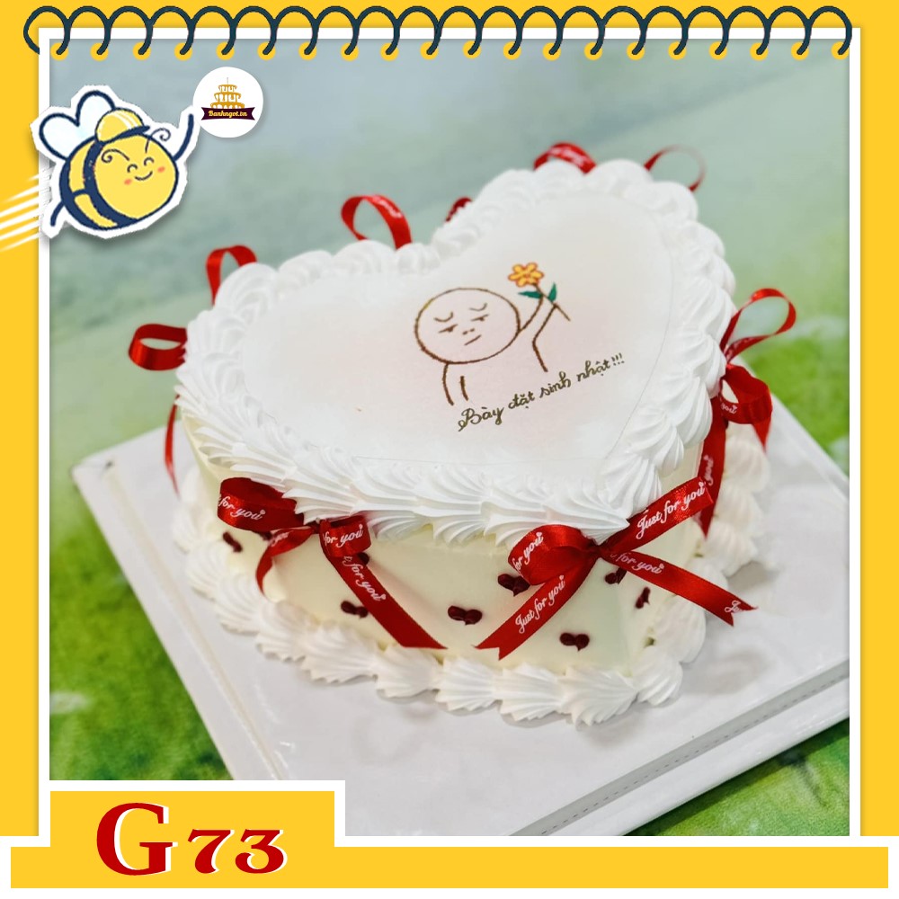 Bánh kem G73 bánh đốt cháy trái tim nơ đỏ bày đặt sinh nhật