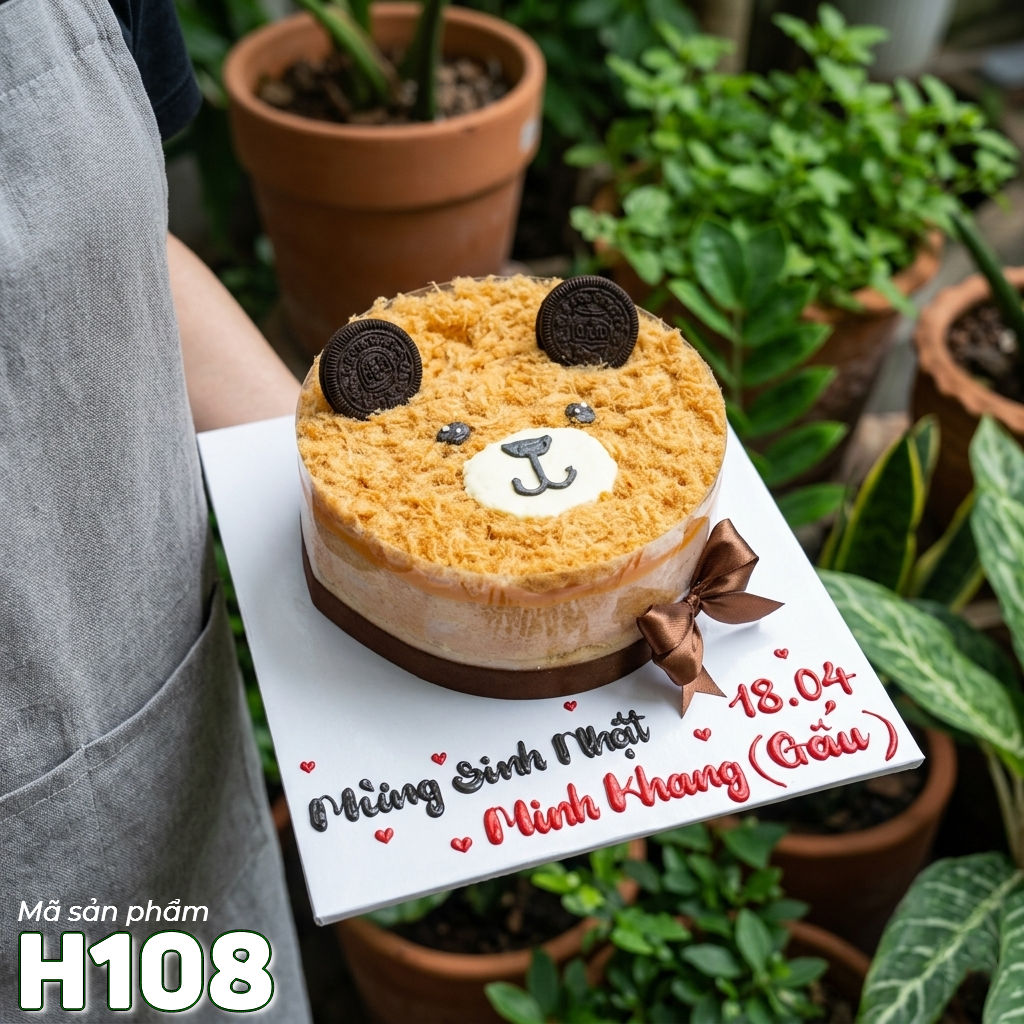 Bánh sinh nhật bông lan trứng muối H108 hình gấu dễ thương