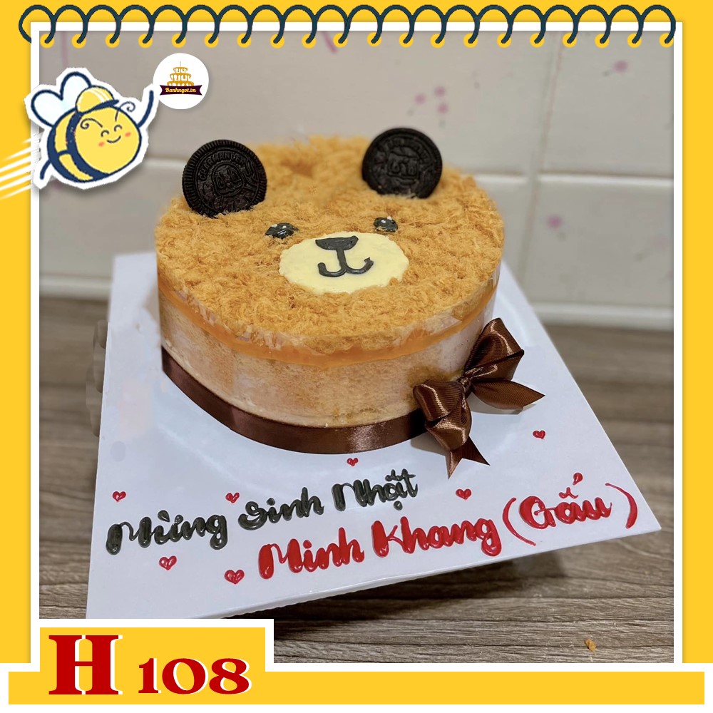 Bánh sinh nhật bông lan trứng muối H108 hình gấu dễ thương