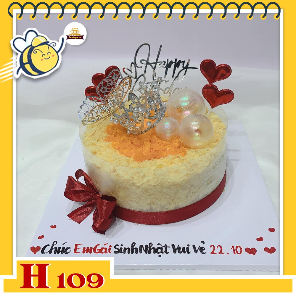Bánh sinh nhật bông lan trứng muối H109 trái tim bướm bạc tặng bạn gái