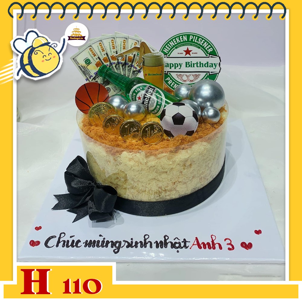Bánh sinh nhật bông lan trứng muối H110 chai bia tiền đô bóng đá tặng nam giới