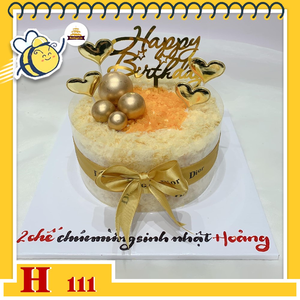 Bánh sinh nhật bông lan trứng muối H111 sang trọng trang trí tone vàng đồng