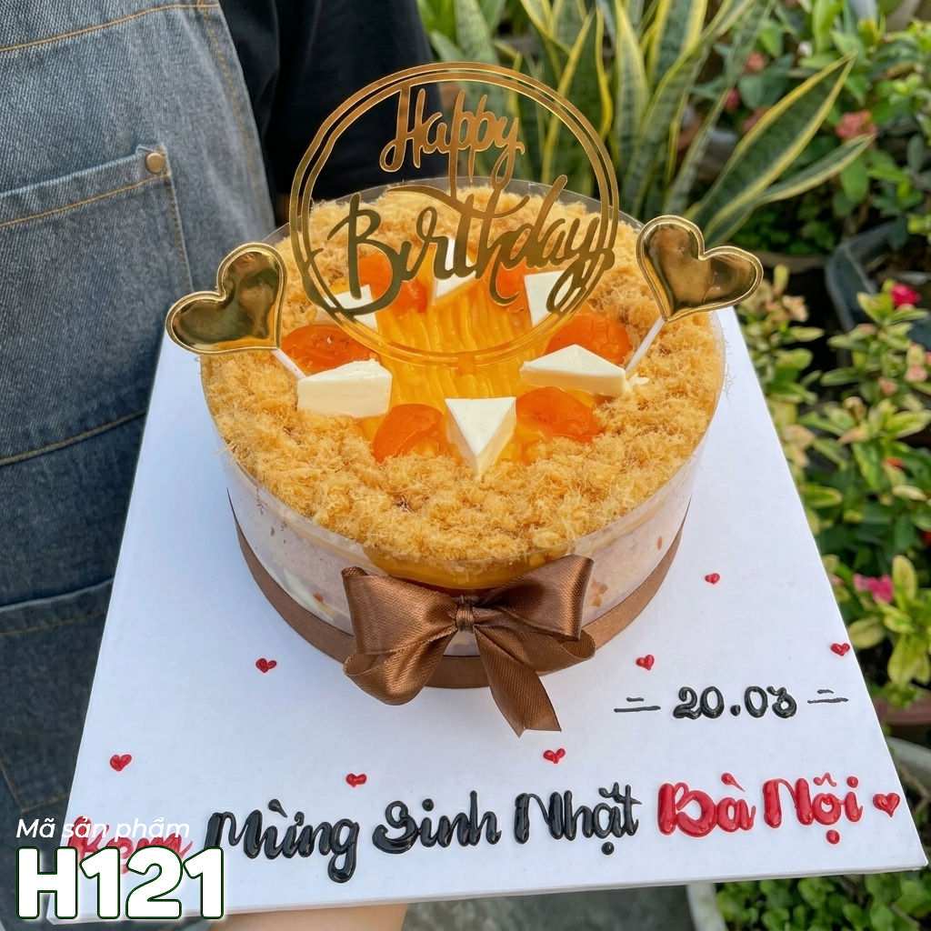 Bánh sinh nhật bông lan trứng muối H121 đơn giản, trái tim và phô mai