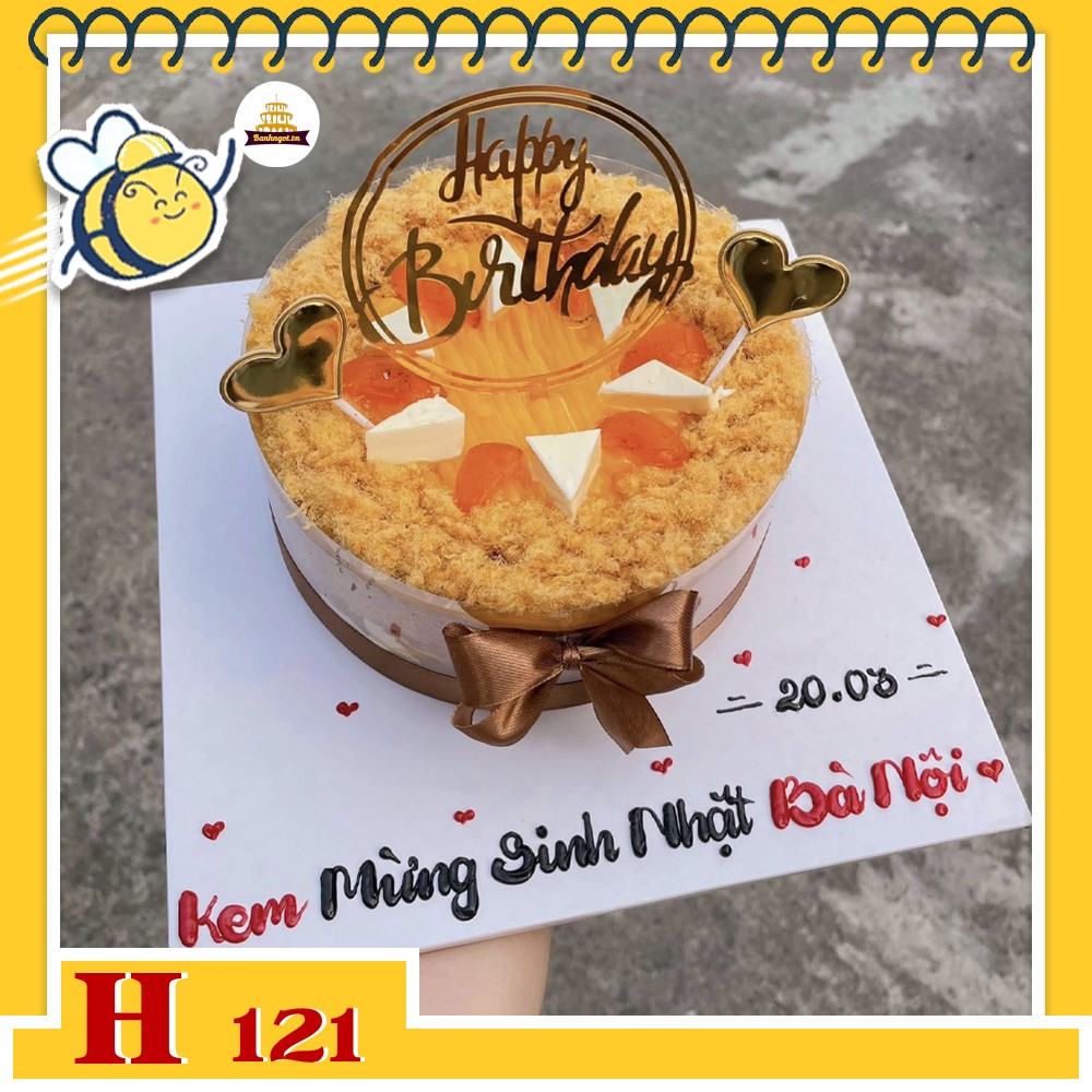 Bánh sinh nhật bông lan trứng muối H121 đơn giản, trái tim và phô mai