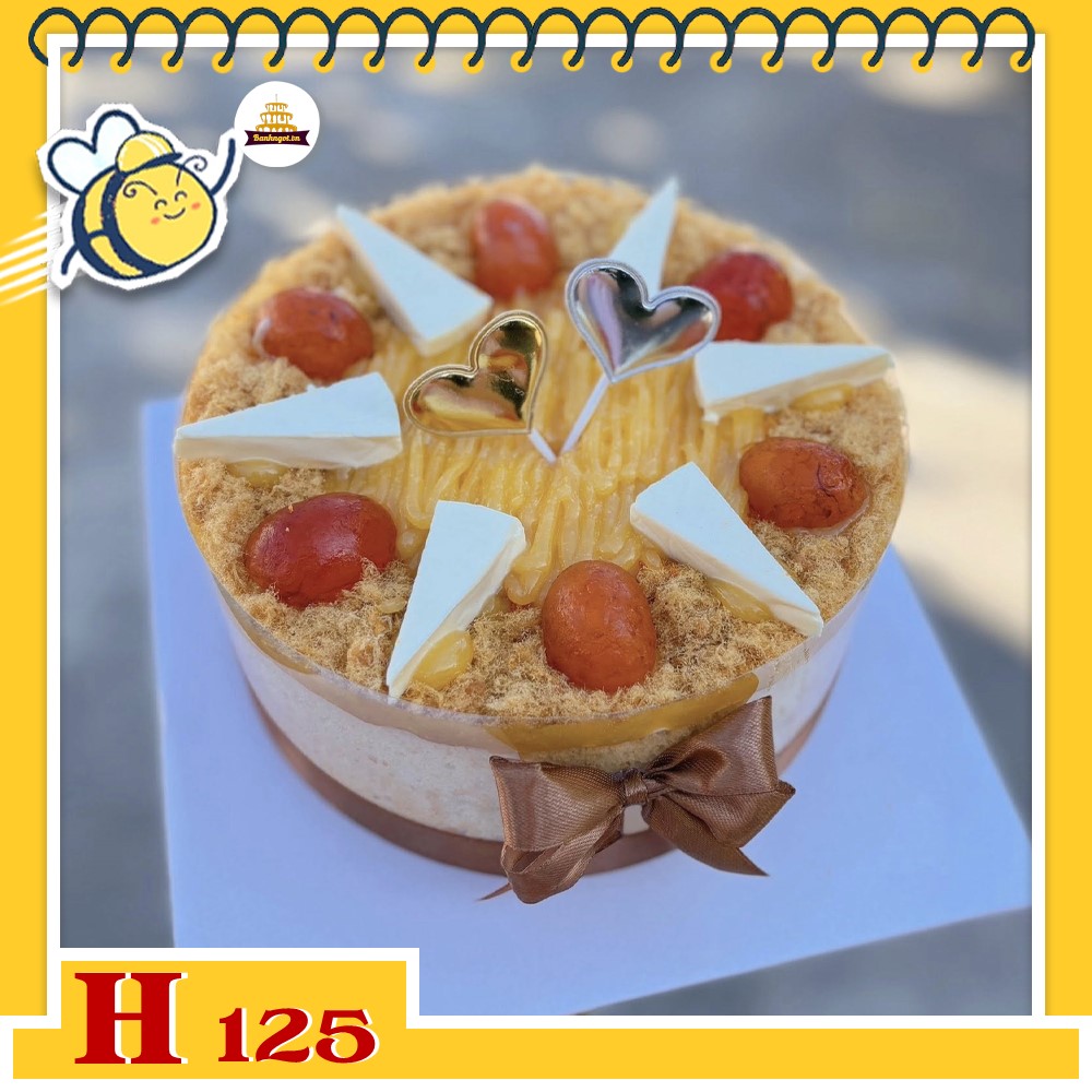 Bánh sinh nhật bông lan trứng muối H125 đơn giản, phô mai và tim lãng mạn