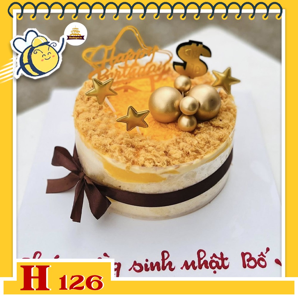 Bánh sinh nhật bông lan trứng muối H126 trang trí đồng tiền, sao và bi vàng