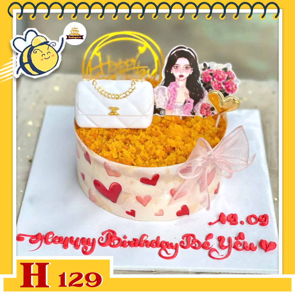 Bánh sinh nhật bông lan trứng muối H129 trang trí cô gái cá tính, túi xách