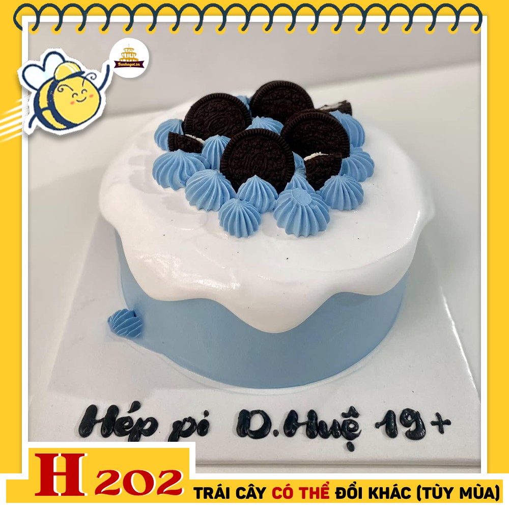 Bánh kem sinh nhật H202 tone xanh dương kem chảy oreo cá tính