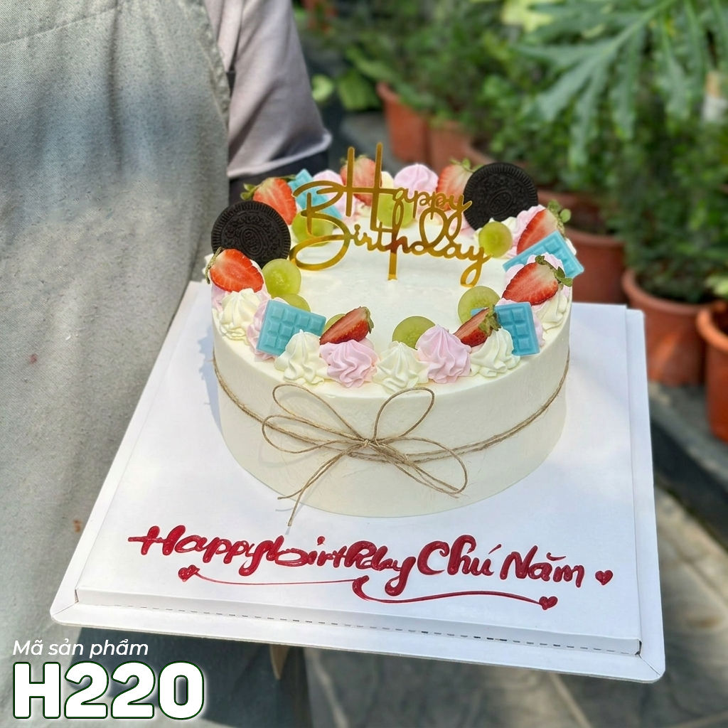 Bánh kem sinh nhật H220 trang trí trái cây tươi và oreo phong cách Hàn Quốc