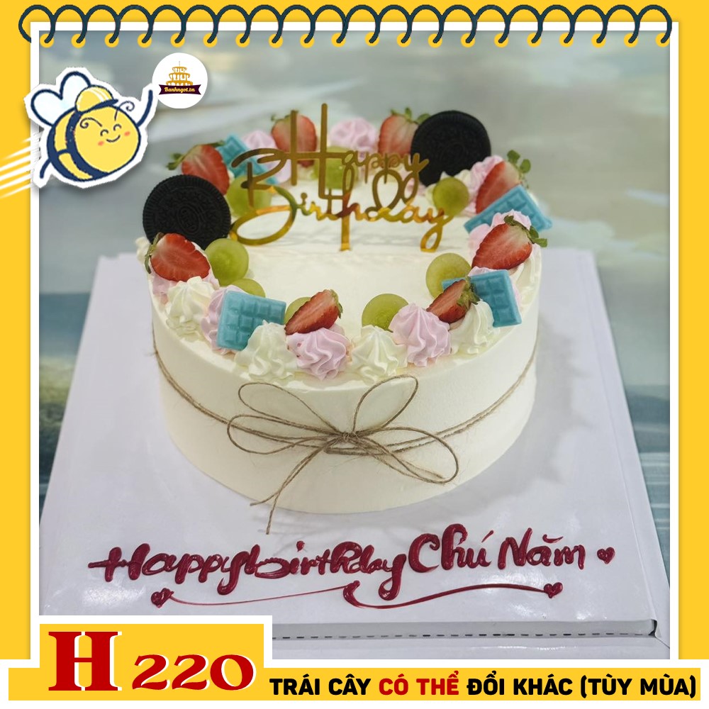 Bánh kem sinh nhật H220 trang trí trái cây tươi và oreo phong cách Hàn Quốc
