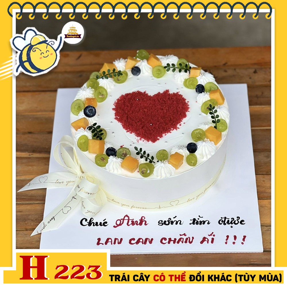 Bánh kem sinh nhật H223 trái tim rắc bột velved tặng bạn bè, người yêu