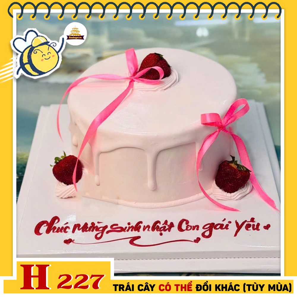 Bánh kem sinh nhật H227 kem chảy màu hồng nhạt và dây ruy băng tặng con gái