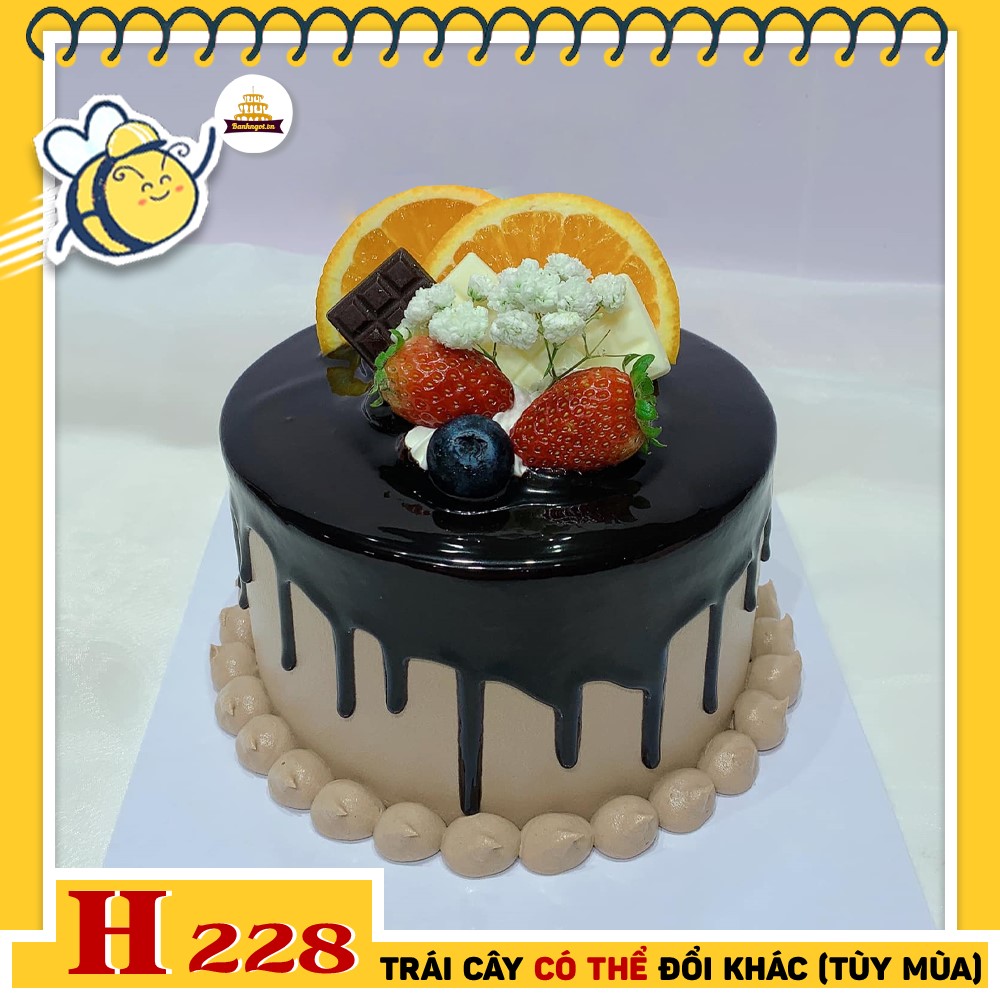 Bánh kem sinh nhật H228 chảy socola nâu và trái cây tươi