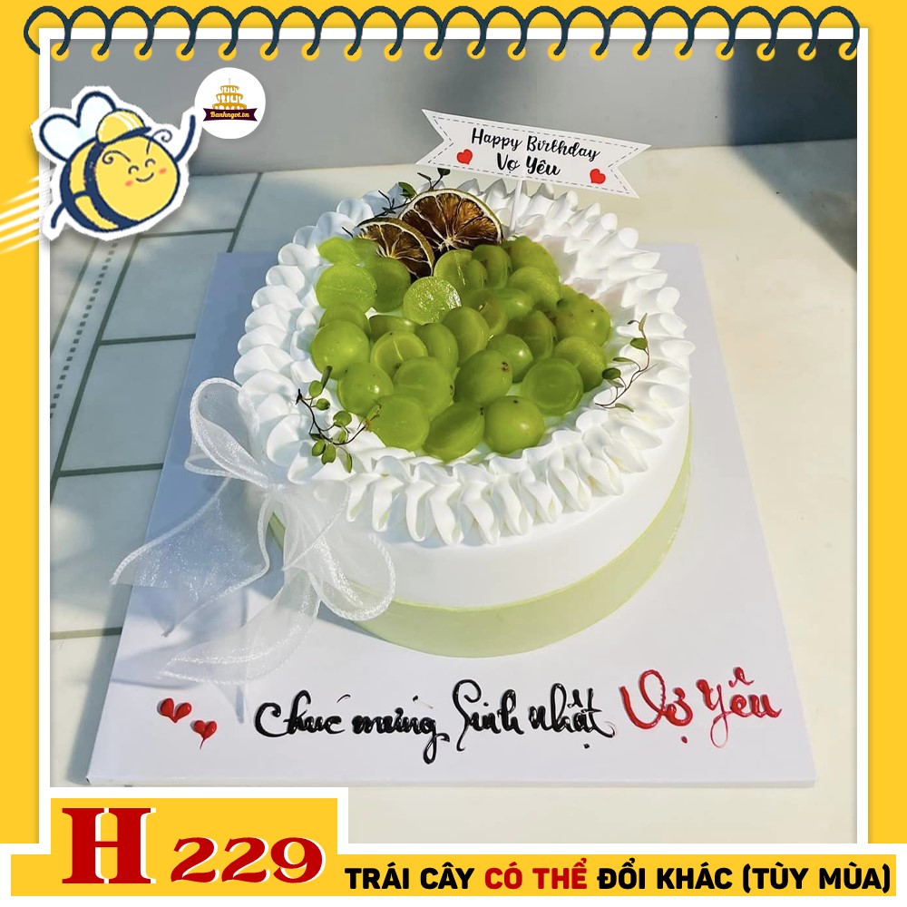 Bánh kem sinh nhật H229 nho xanh và chanh thái lát tặng vợ