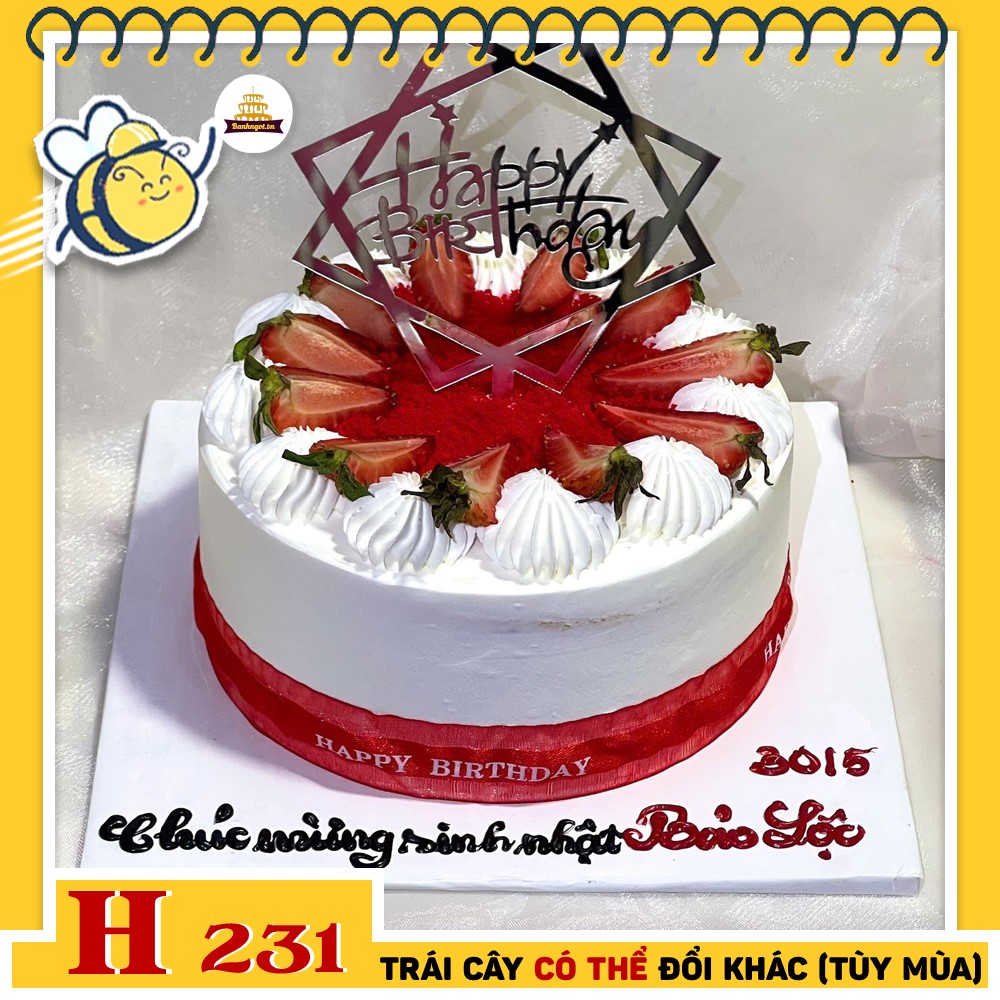 Bánh kem sinh nhật H231 trái tim dâu tây đỏ viền socola chảy ngọt ngào
