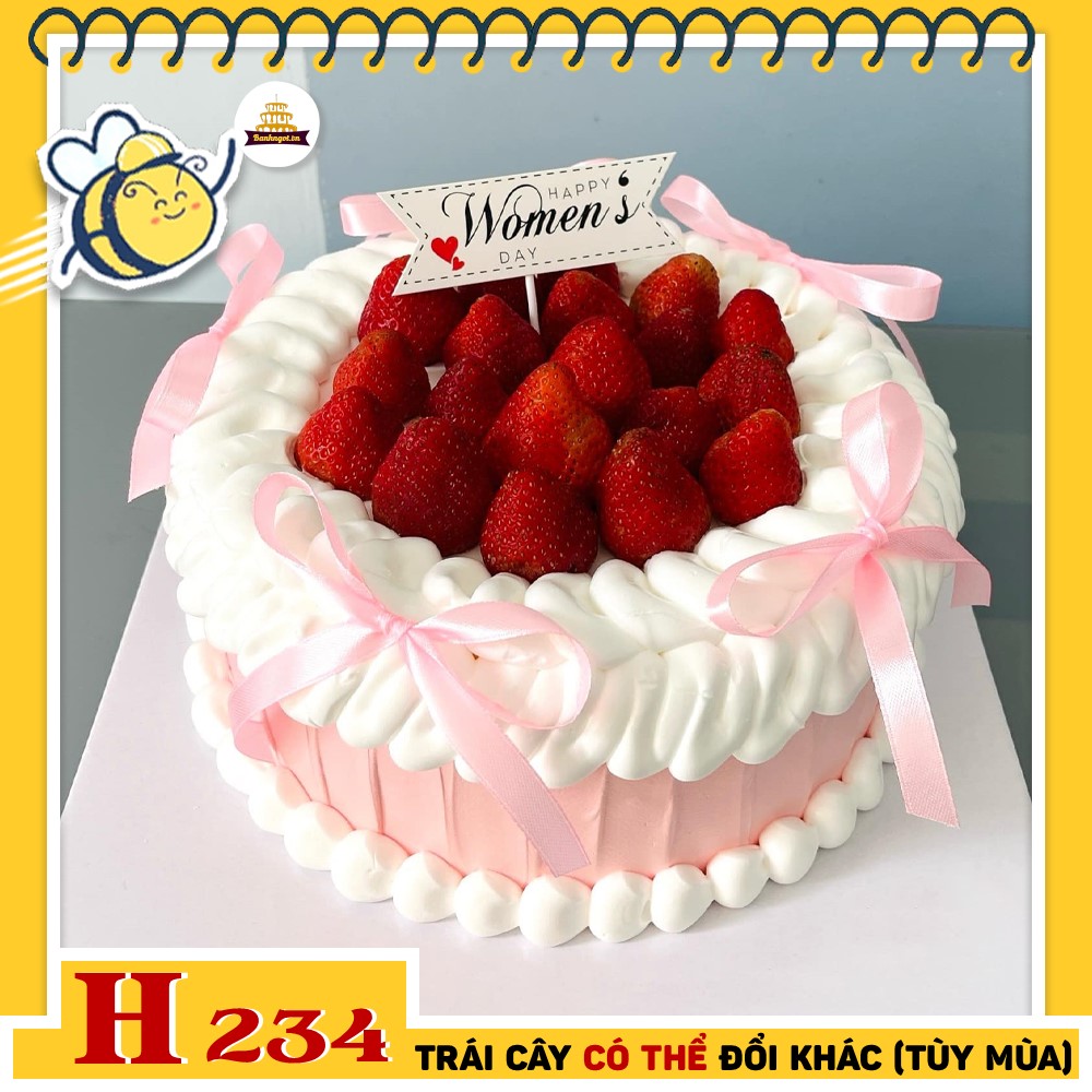 Bánh kem sinh nhật H234 dâu tây viền hồng lãng mạn tặng phái đẹp