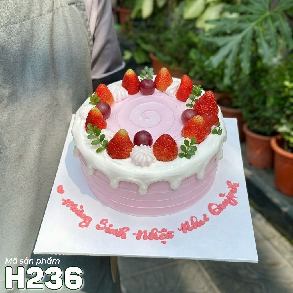 Bánh kem sinh nhật H236 hoa lá màu tím trắng tinh tế