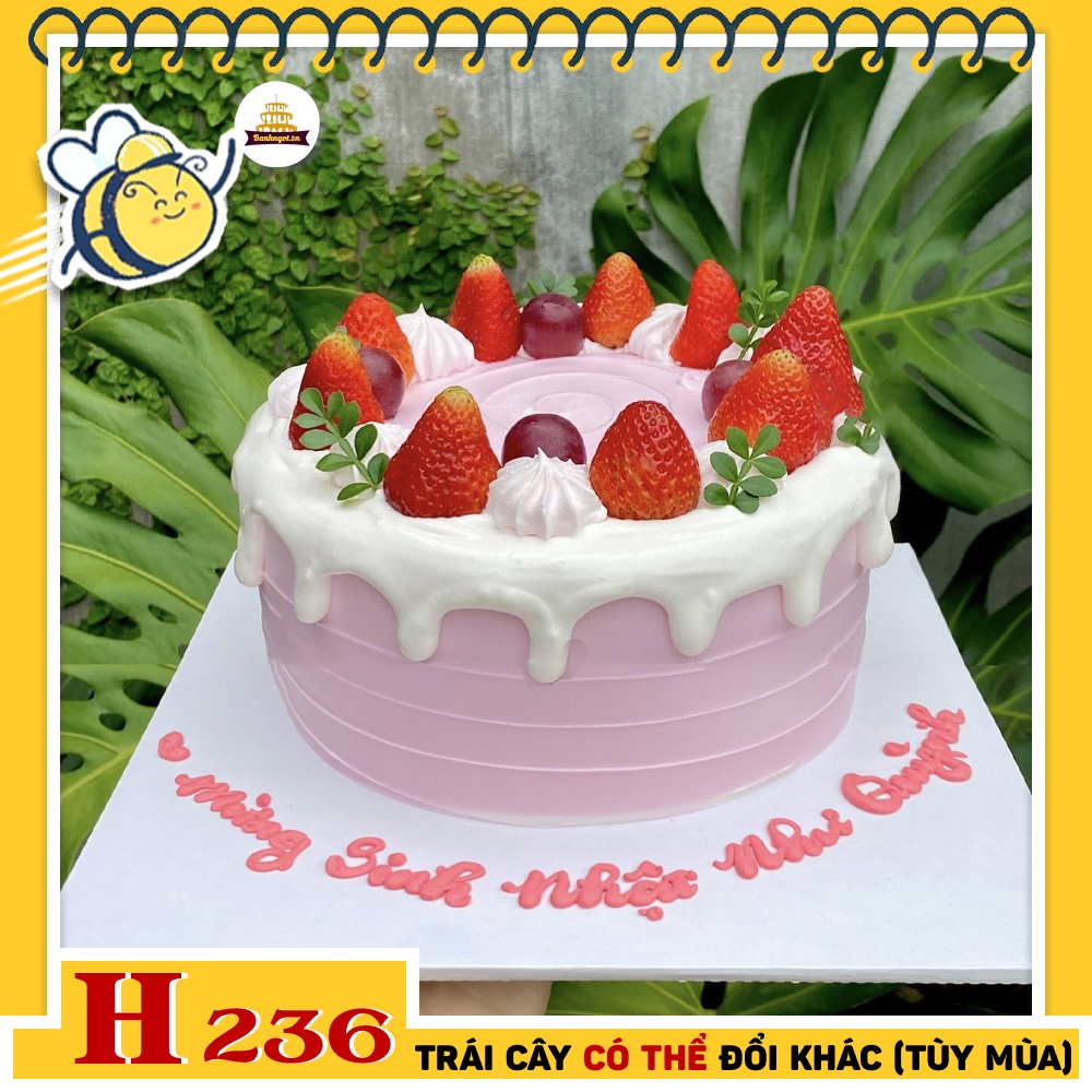 Bánh kem sinh nhật H236 hoa lá màu tím trắng tinh tế