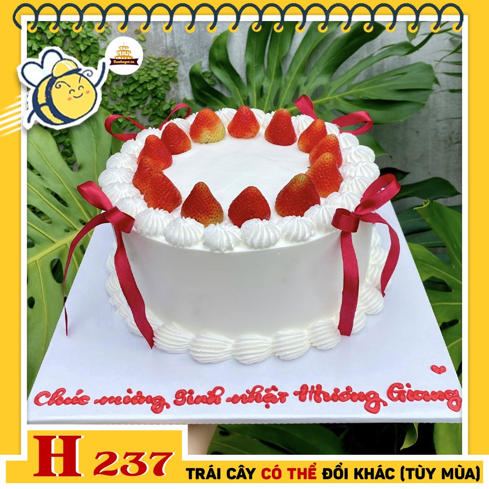 Bánh kem sinh nhật H237 dâu tây đỏ ruy băng lãng mạn
