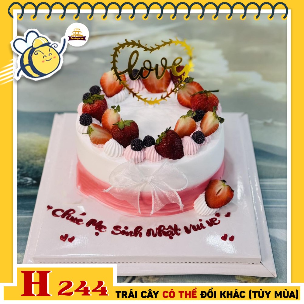Bánh kem sinh nhật H244 tình yêu dâu tây viền hồng lãng mạn